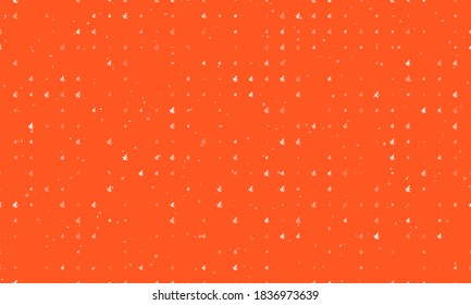 Seamless background pattern of evenly spaced white peeled banana symbols of different sizes and opacity. Vector illustration on deep orange background with stars