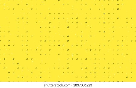 Seamless background pattern of evenly spaced black rugby symbols of different sizes and opacity. Vector illustration on yellow background with stars