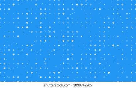 Seamless background pattern of evenly spaced white basketball symbols of different sizes and opacity. Vector illustration on blue background with stars