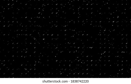 Seamless background pattern of evenly spaced white scissor symbols of different sizes and opacity. Vector illustration on black background with stars