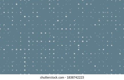 Seamless background pattern of evenly spaced white man with man symbols of different sizes and opacity. Vector illustration on blue grey background with stars