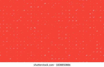Seamless background pattern of evenly spaced white rugby symbols of different sizes and opacity. Vector illustration on red background with stars