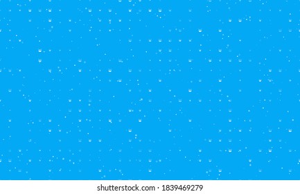 Seamless background pattern of evenly spaced white drum symbols of different sizes and opacity. Vector illustration on light blue background with stars