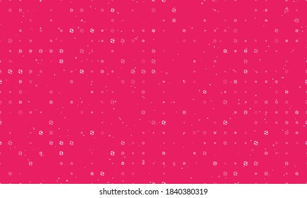 Seamless background pattern of evenly spaced white football symbols of different sizes and opacity. Vector illustration on pink background with stars