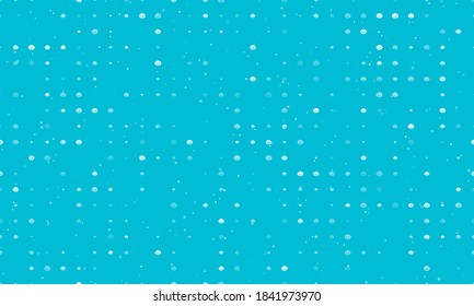 Seamless background pattern of evenly spaced white halloween pumpkin symbols of different sizes and opacity. Vector illustration on cyan background with stars