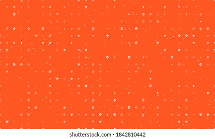 Patrón de fondo sin brillo de símbolos de tecnología de nube blanca uniformemente espaciados de diferentes tamaños y opacidad. Ilustración vectorial sobre fondo naranja profundo con estrellas