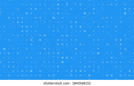 Seamless background pattern of evenly spaced white football symbols of different sizes and opacity. Vector illustration on blue background with stars