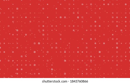 Seamless background pattern of evenly spaced white football symbols of different sizes and opacity. Vector illustration on red background with stars