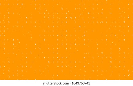 Seamless background pattern of evenly spaced white scorpio symbols of different sizes and opacity. Vector illustration on orange background with stars