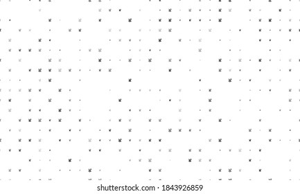 Seamless background pattern of evenly spaced black school supplies symbols of different sizes and opacity. Vector illustration on white background