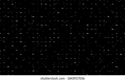 Seamless background pattern of evenly spaced white dumbbell symbols of different sizes and opacity. Vector illustration on black background with stars