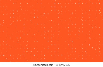 Seamless background pattern of evenly spaced white scorpio symbols of different sizes and opacity. Vector illustration on deep orange background with stars
