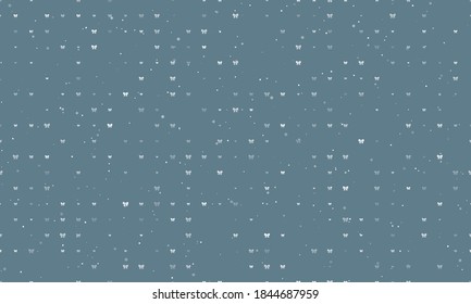 Seamless background pattern of evenly spaced white bow symbols of different sizes and opacity. Vector illustration on blue grey background with stars