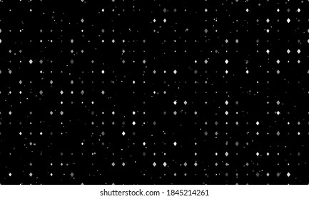 Seamless background pattern of evenly spaced white diamonds of different sizes and opacity. Vector illustration on black background with stars