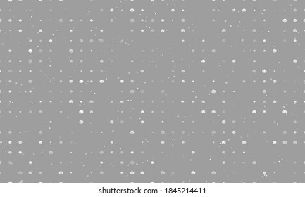Seamless background pattern of evenly spaced white halloween pumpkin symbols of different sizes and opacity. Vector illustration on grey background with stars