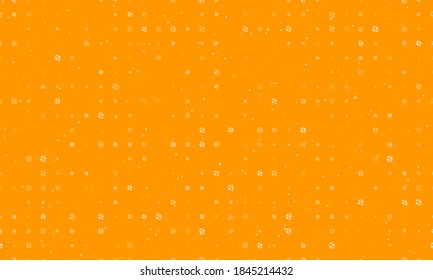 Seamless background pattern of evenly spaced white football symbols of different sizes and opacity. Vector illustration on orange background with stars