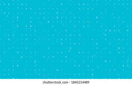 Seamless background pattern of evenly spaced white scorpio symbols of different sizes and opacity. Vector illustration on cyan background with stars