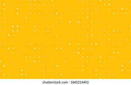 Seamless background pattern of evenly spaced white gift symbols of different sizes and opacity. Vector illustration on amber background with stars