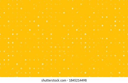 Seamless background pattern of evenly spaced white cloud technology symbols of different sizes and opacity. Vector illustration on amber background with stars