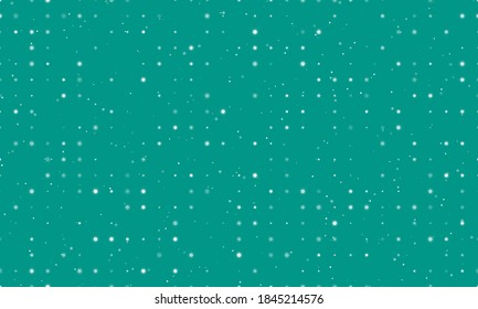 Seamless background pattern of evenly spaced white suns of different sizes and opacity. Vector illustration on teal background with stars