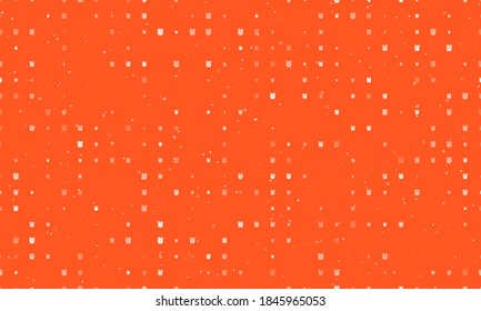 Seamless background pattern of evenly spaced white alarm clock symbols of different sizes and opacity. Vector illustration on deep orange background with stars