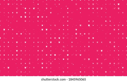 Seamless background pattern of evenly spaced white bell symbols of different sizes and opacity. Vector illustration on pink background with stars