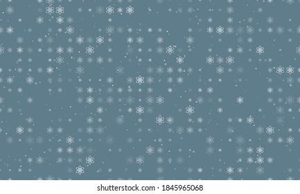 Seamless background pattern of evenly spaced white atomic symbols of different sizes and opacity. Vector illustration on blue grey background with stars