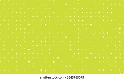 Seamless background pattern of evenly spaced white narcissus flowers of different sizes and opacity. Vector illustration on lime background with stars