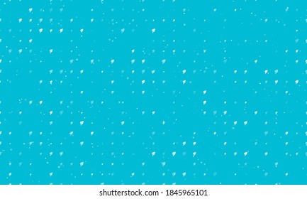 Seamless background pattern of evenly spaced white leaf symbols of different sizes and opacity. Vector illustration on cyan background with stars