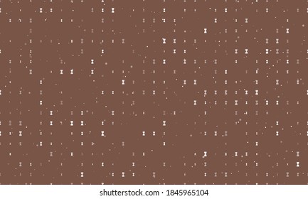 Seamless background pattern of evenly spaced white hourglass symbols of different sizes and opacity. Vector illustration on brown background with stars