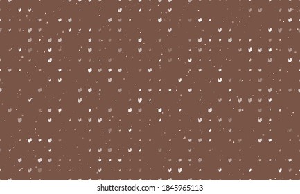 Seamless background pattern of evenly spaced white hands of different sizes and opacity. Vector illustration on brown background with stars