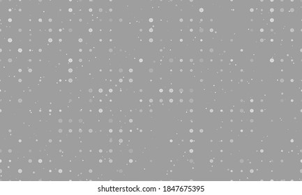 Seamless background pattern of evenly spaced white wheel symbols of different sizes and opacity. Vector illustration on grey background with stars