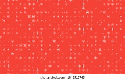 Seamless background pattern of evenly spaced white atomic symbols of different sizes and opacity. Vector illustration on red background with stars