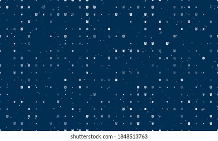 Seamless background pattern of evenly spaced white alarm clock symbols of different sizes and opacity. Vector illustration on dark blue background with stars