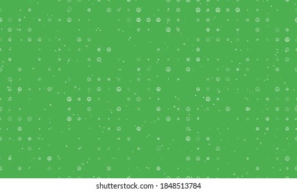 Seamless background pattern of evenly spaced white peace symbols of different sizes and opacity. Vector illustration on green background with stars