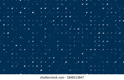 Seamless background pattern of evenly spaced white cupid arrow symbols of different sizes and opacity. Vector illustration on dark blue background with stars