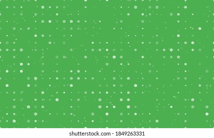 Seamless background pattern of evenly spaced white roses of different sizes and opacity. Vector illustration on green background with stars