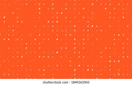 Seamless background pattern of evenly spaced white leaf symbols of different sizes and opacity. Vector illustration on deep orange background with stars