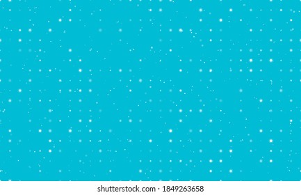 Seamless background pattern of evenly spaced white suns of different sizes and opacity. Vector illustration on cyan background with stars