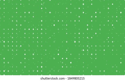 Seamless background pattern of evenly spaced white diamonds of different sizes and opacity. Vector illustration on green background with stars