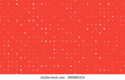 Seamless background pattern of evenly spaced white shopping cart symbols of different sizes and opacity. Vector illustration on red background with stars