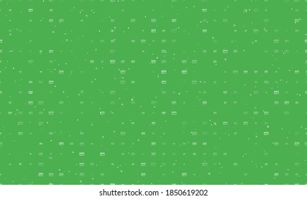 Seamless background pattern of evenly spaced white credit card symbols of different sizes and opacity. Vector illustration on green background with stars