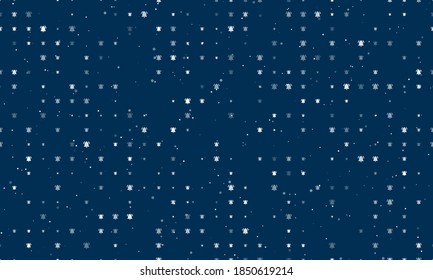 Seamless background pattern of evenly spaced white bell symbols of different sizes and opacity. Vector illustration on dark blue background with stars