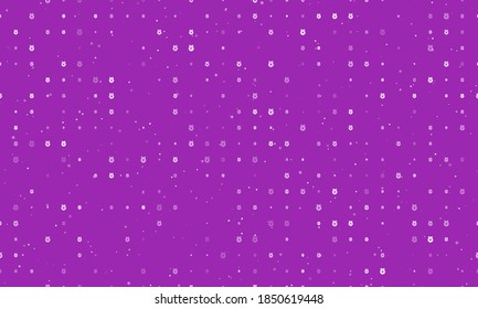 Seamless background pattern of evenly spaced white christmas wreath symbols of different sizes and opacity. Vector illustration on purple background with stars