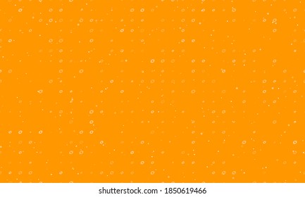 Seamless background pattern of evenly spaced white rugby symbols of different sizes and opacity. Vector illustration on orange background with stars