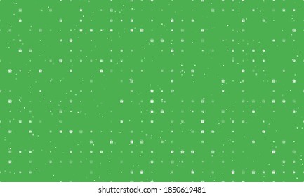 Seamless background pattern of evenly spaced white gift symbols of different sizes and opacity. Vector illustration on green background with stars