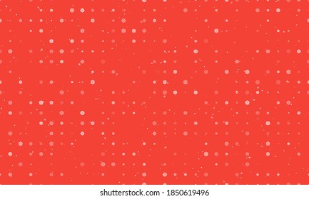 Seamless background pattern of evenly spaced white wheel symbols of different sizes and opacity. Vector illustration on red background with stars