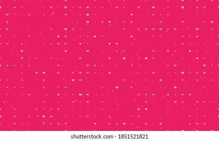 Seamless background pattern of evenly spaced white bow symbols of different sizes and opacity. Vector illustration on pink background with stars