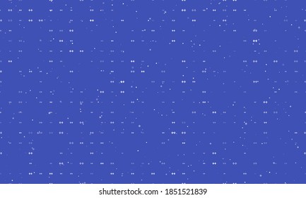 Seamless background pattern of evenly spaced white dumbbell symbols of different sizes and opacity. Vector illustration on indigo background with stars