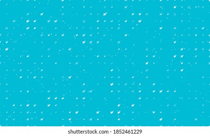 Seamless background pattern of evenly spaced white cupid arrow symbols of different sizes and opacity. Vector illustration on cyan background with stars
